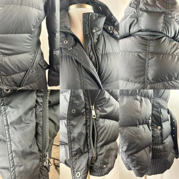 *Flawed Burberry Brit Down Puffer Jacket Coat Belted Hooded Quilted Black Size M - Picture 13 of 16